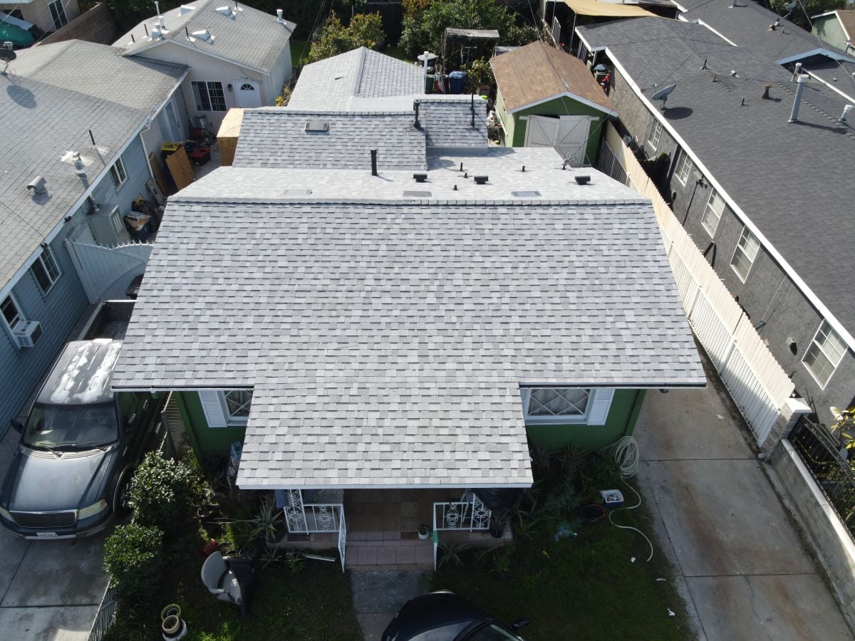 Aerial view of a shingle roof